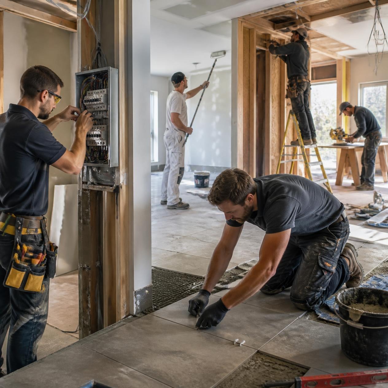 Bauleitung bei Fassadenarbeiten am Gerüst